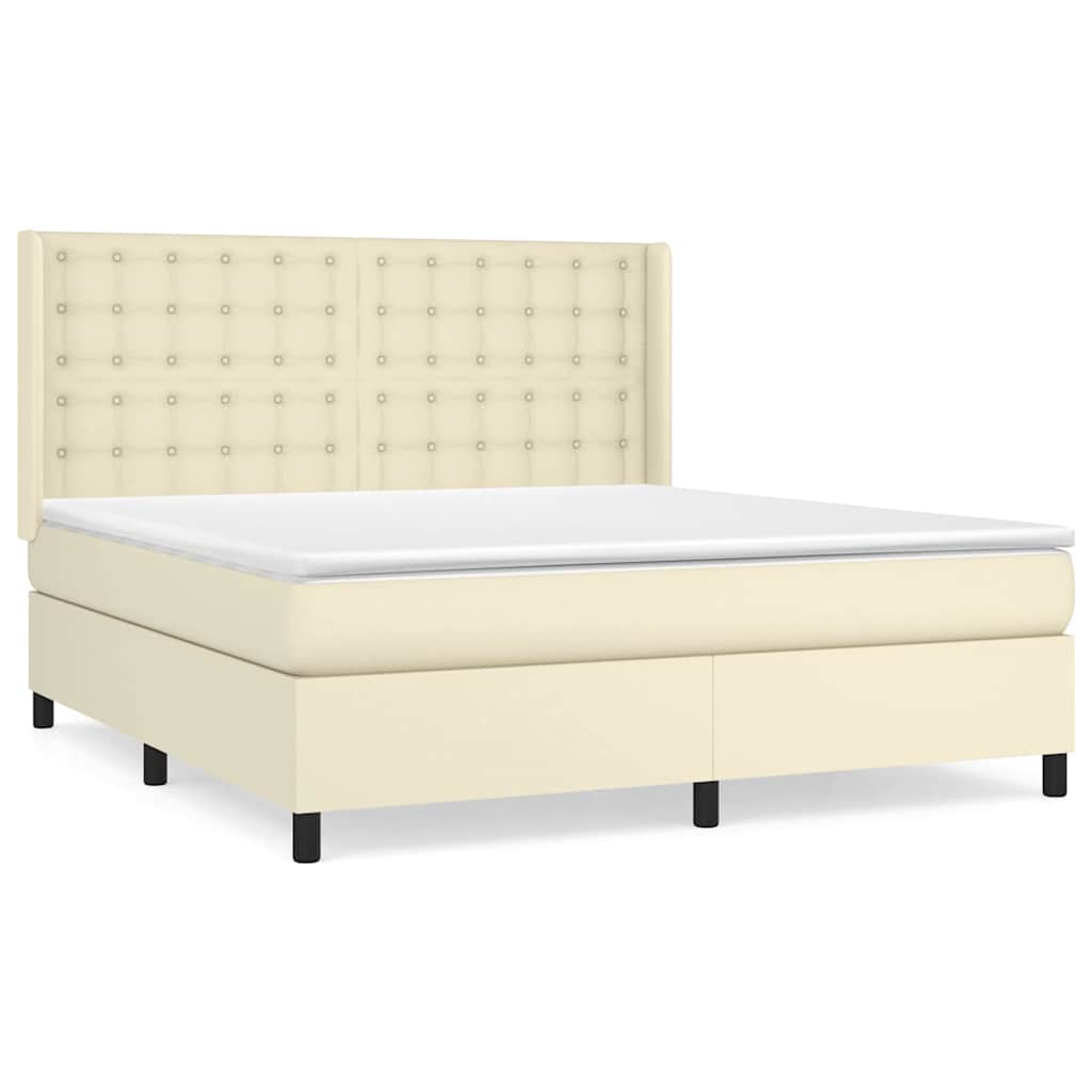vidaXL Κρεβάτι Boxspring με Στρώμα Κρεμ 160x200εκ. από Συνθετικό Δέρμα