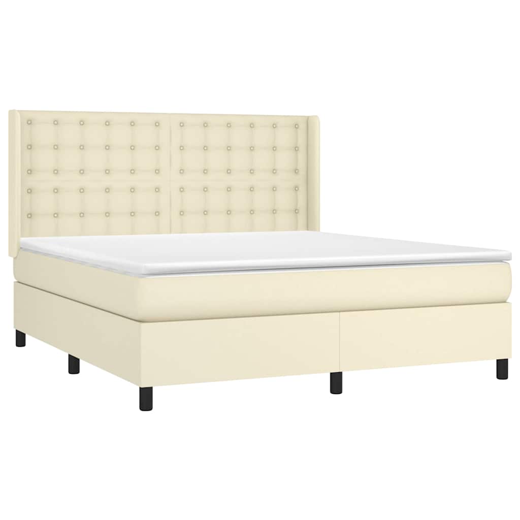 vidaXL Κρεβάτι Boxspring με Στρώμα Κρεμ 160x200εκ. από Συνθετικό Δέρμα