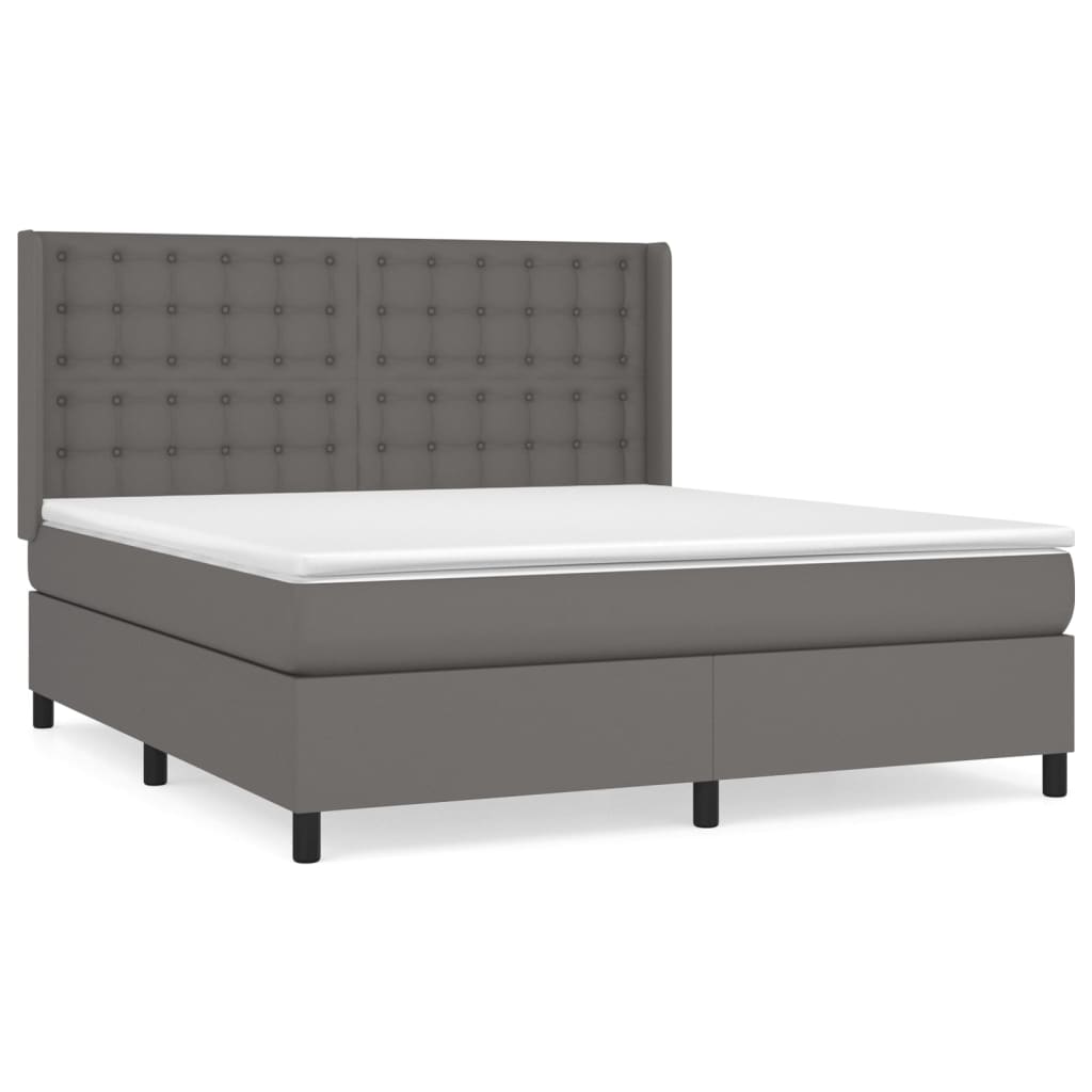 vidaXL Κρεβάτι Boxspring με Στρώμα Γκρι 160x200εκ. από Συνθετικό Δέρμα
