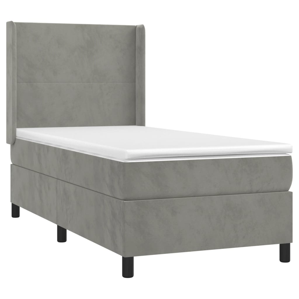 vidaXL Κρεβάτι Boxspring με Στρώμα Ανοιχτό Γκρι 90x200 εκ. Βελούδινο