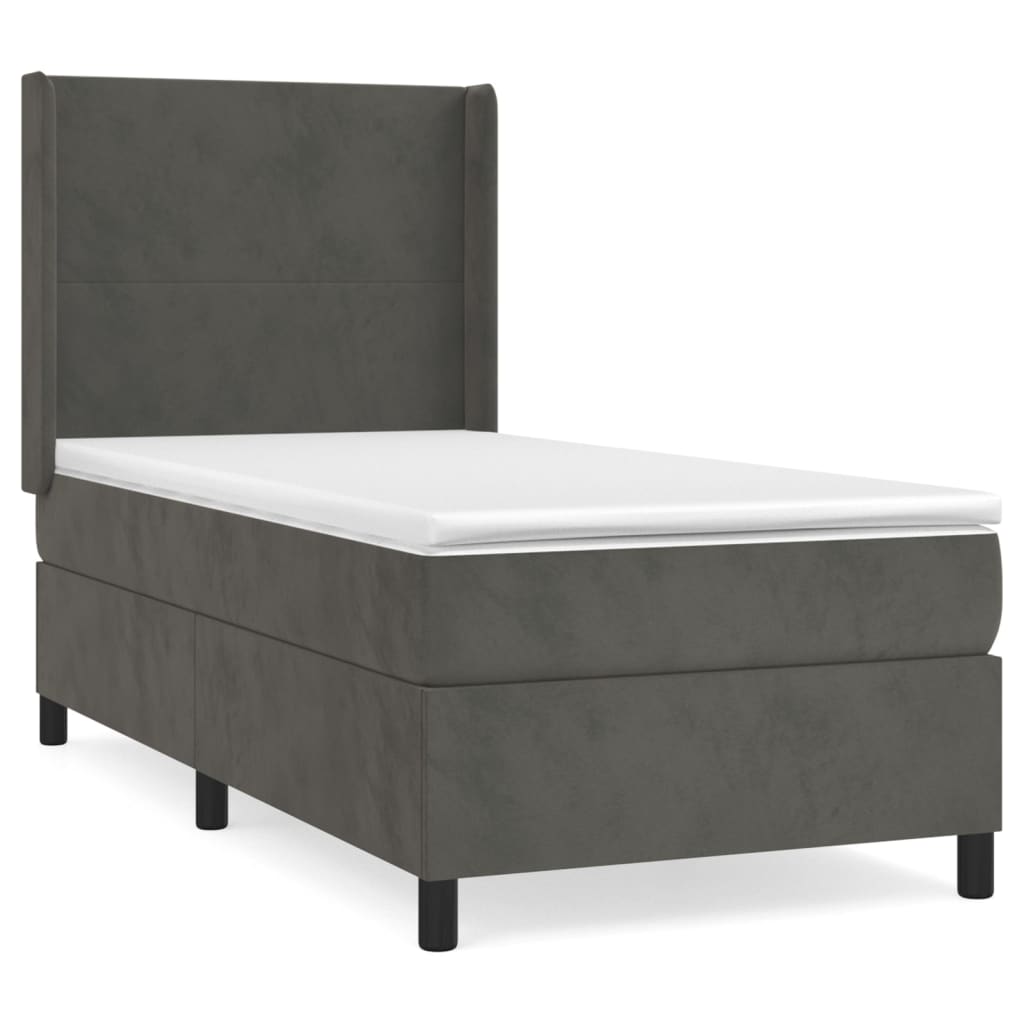 vidaXL Κρεβάτι Boxspring με Στρώμα Σκούρο Γκρι 90x200 εκ. Βελούδινο