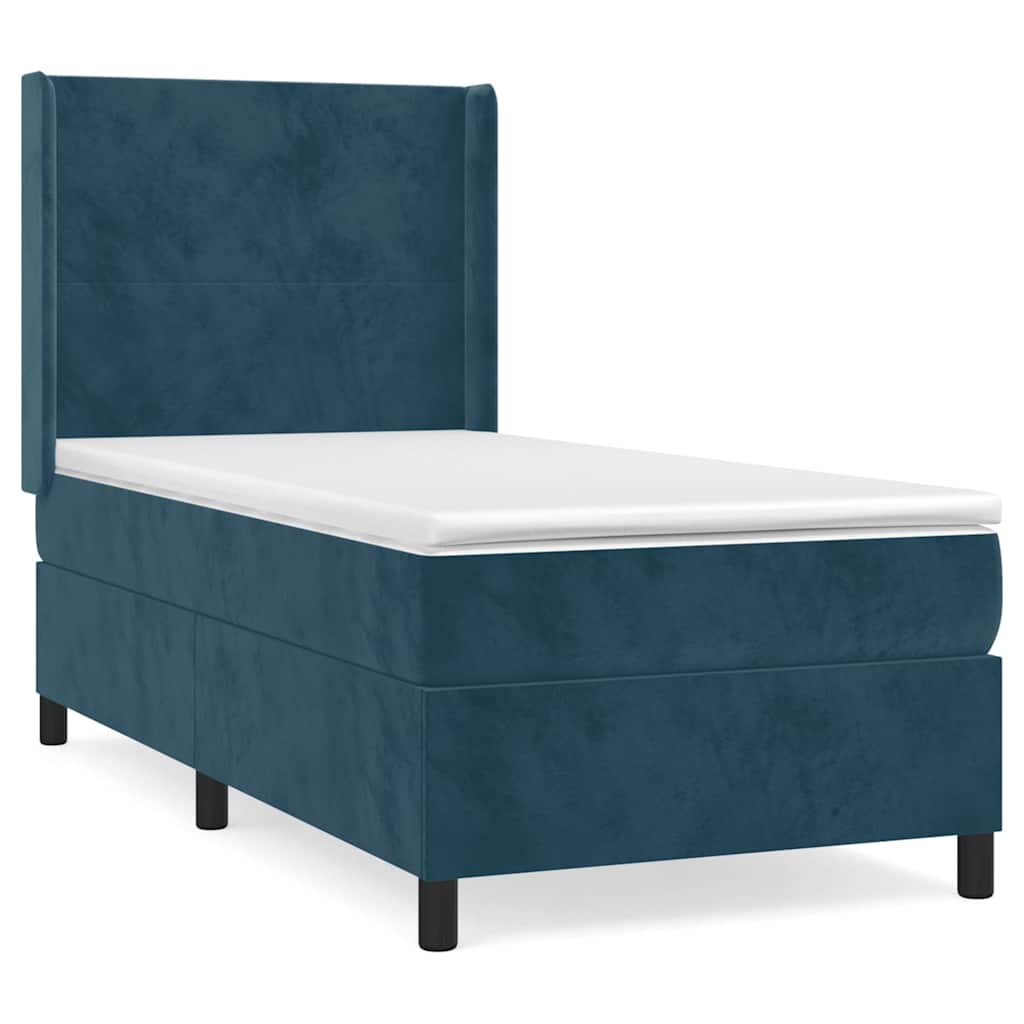 vidaXL Κρεβάτι Boxspring με Στρώμα Σκούρο Μπλε 90x200 εκ. Βελούδινο
