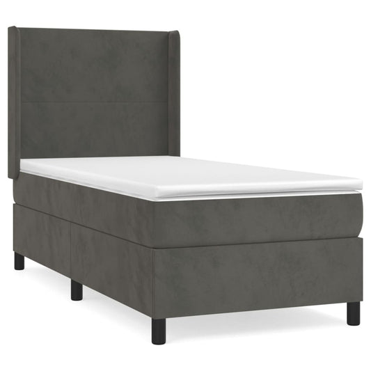 vidaXL Κρεβάτι Boxspring με Στρώμα Σκούρο Γκρι 100x200 εκ. Βελούδινο