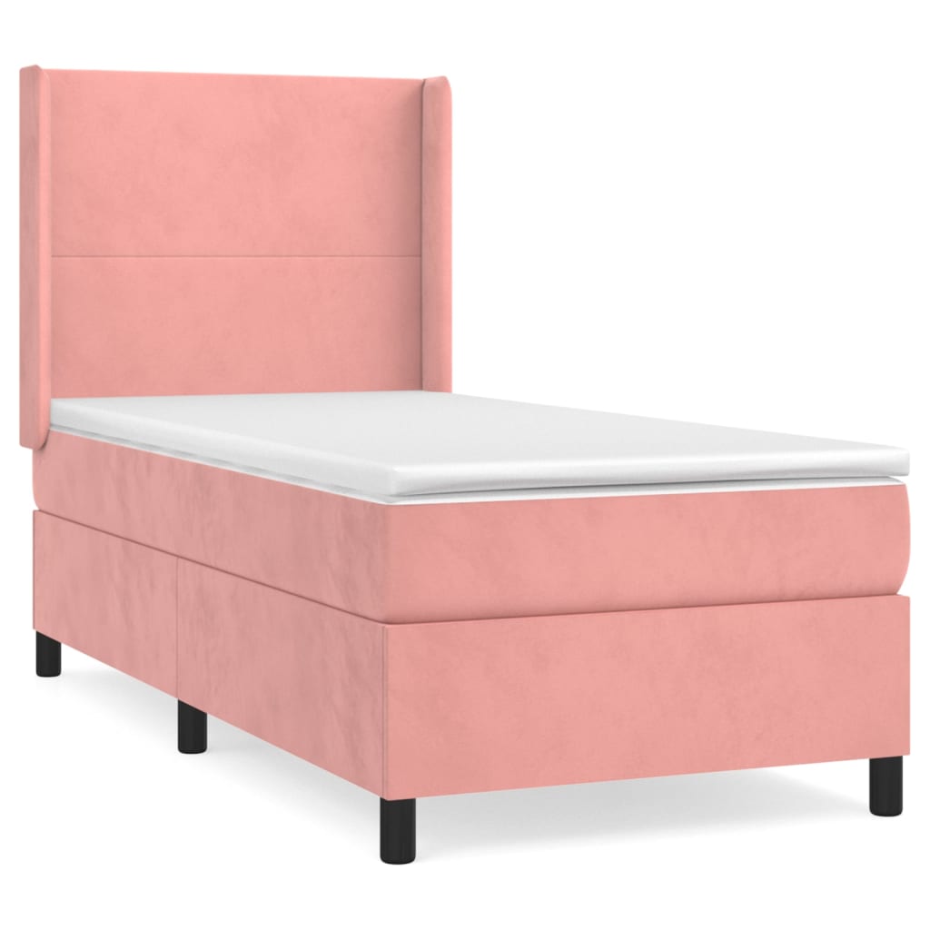 vidaXL Κρεβάτι Boxspring με Στρώμα Ροζ 100x200 εκ. Βελούδινο