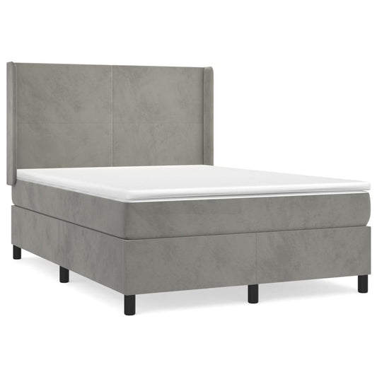 vidaXL Κρεβάτι Boxspring με Στρώμα Ανοιχτό Γκρι 140x190 εκ. Βελούδινο