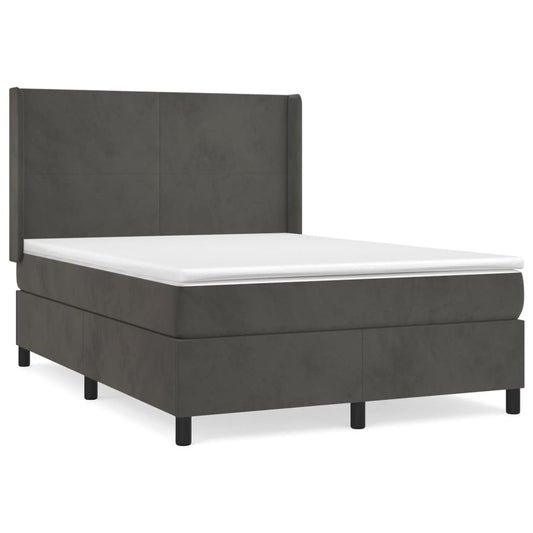 vidaXL Κρεβάτι Boxspring με Στρώμα Σκούρο Γκρι 140x190 εκ. Βελούδινο
