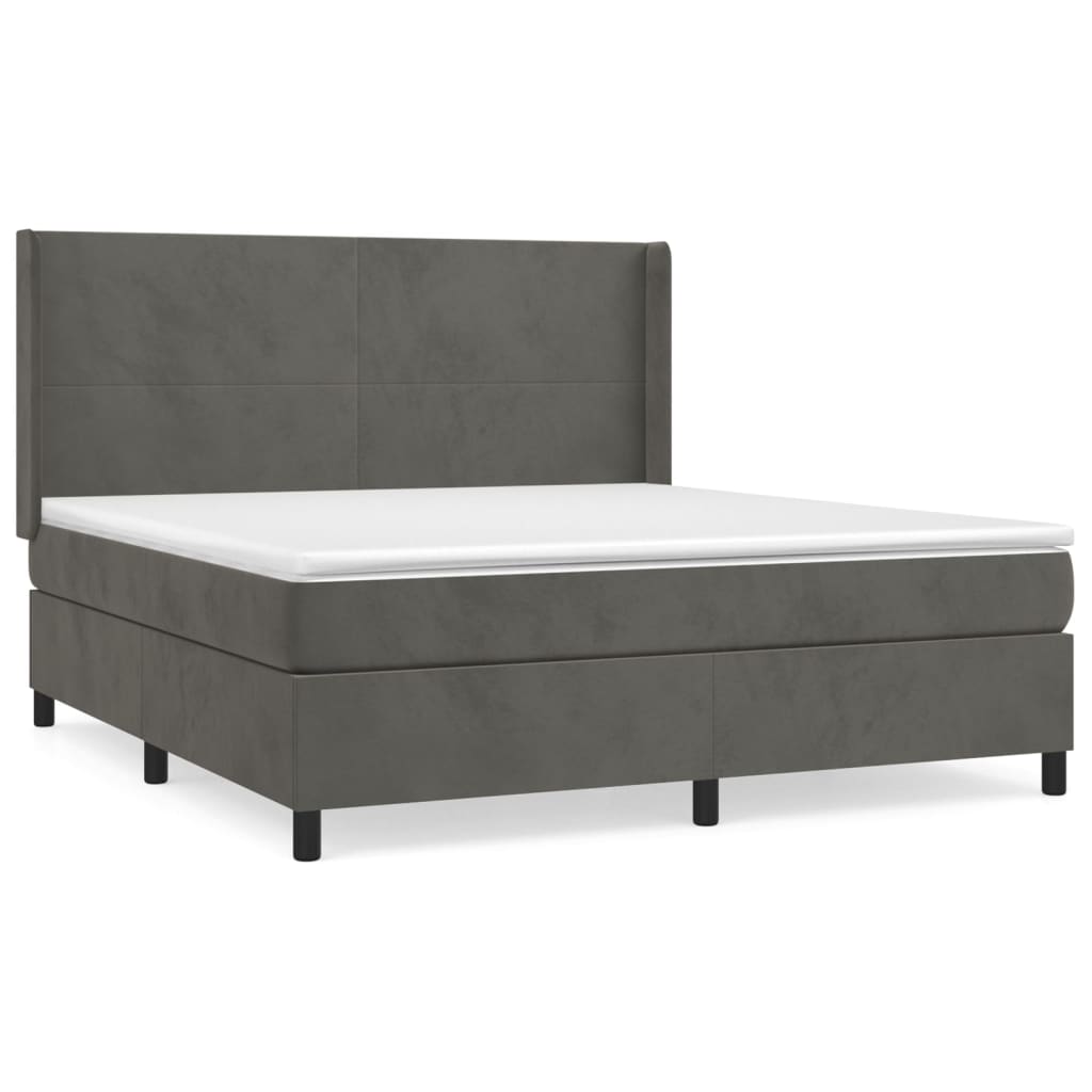 vidaXL Κρεβάτι Boxspring με Στρώμα Σκούρο Γκρι 160x200 εκ. Βελούδινο