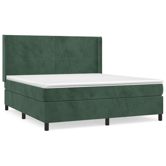 vidaXL Κρεβάτι Boxspring με Στρώμα Σκούρο Πράσινο 160x200εκ. Βελούδινο