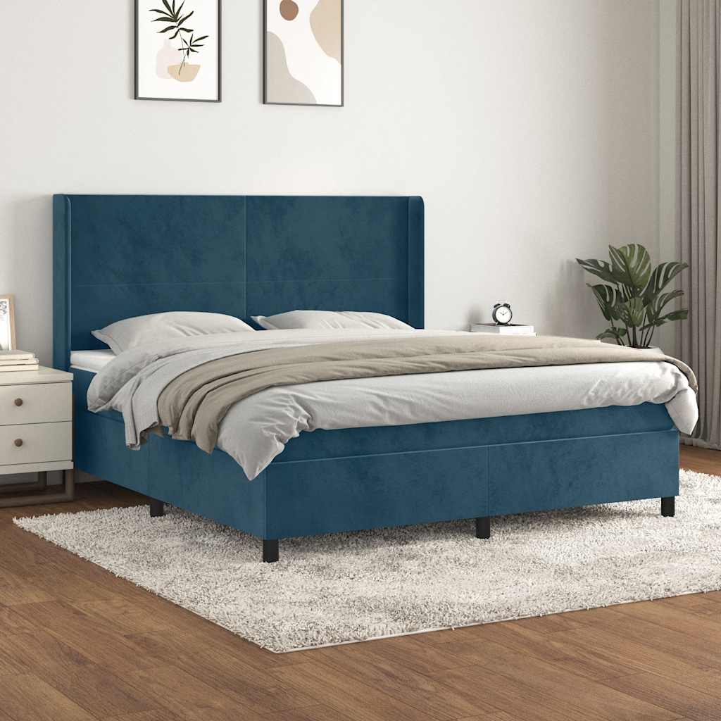 vidaXL Κρεβάτι Boxspring με Στρώμα Σκούρο Μπλε 160x200 εκ. Βελούδινο