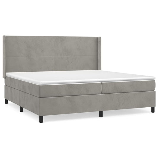 vidaXL Κρεβάτι Boxspring με Στρώμα Ανοιχτό Γκρι 200x200 εκ. Βελούδινο