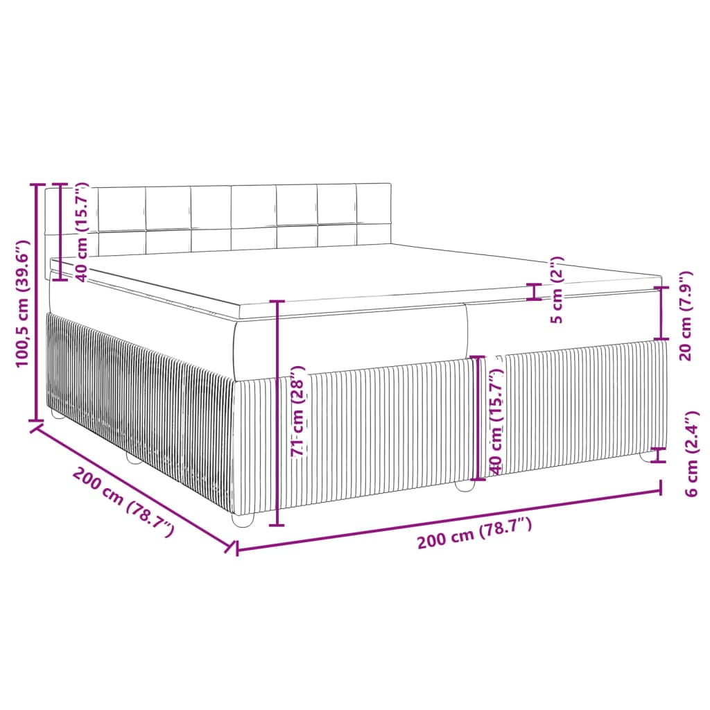 vidaXL Κρεβάτι Boxspring με Στρώμα Σκούρο Γκρι 80x200 εκ. Βελούδινο