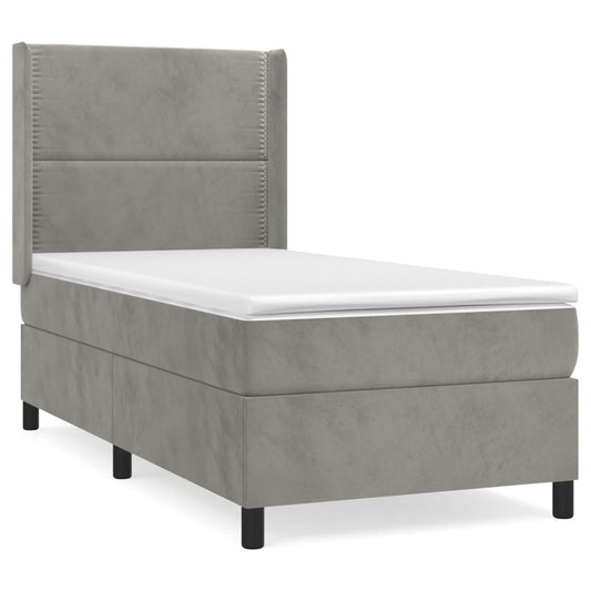 vidaXL Κρεβάτι Boxspring με Στρώμα Ανοιχτό Γκρι 90x200 εκ. Βελούδινο