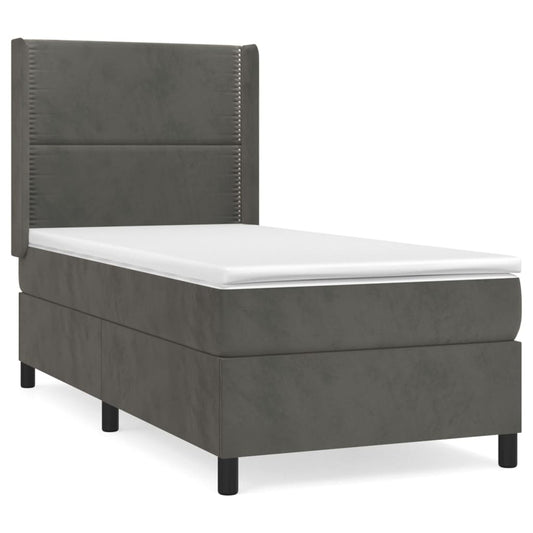 vidaXL Κρεβάτι Boxspring με Στρώμα Σκούρο Γκρι 90x200 εκ. Βελούδινο