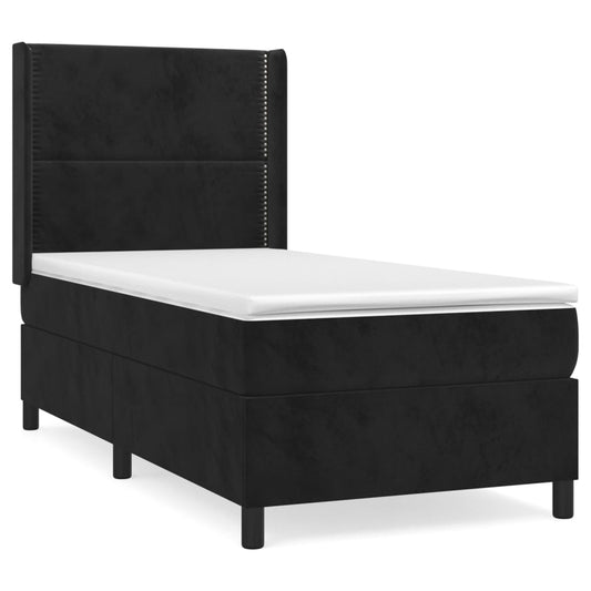 vidaXL Κρεβάτι Boxspring με Στρώμα Μαύρο 90x200 εκ. Βελούδινο