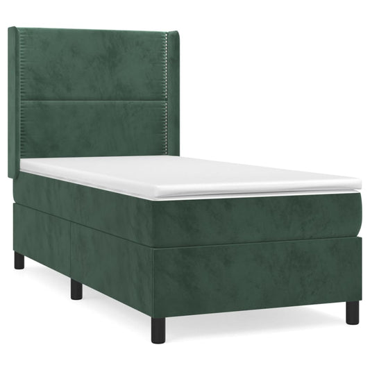 vidaXL Κρεβάτι Boxspring με Στρώμα Σκούρο Πράσινο 100x200εκ. Βελούδινο