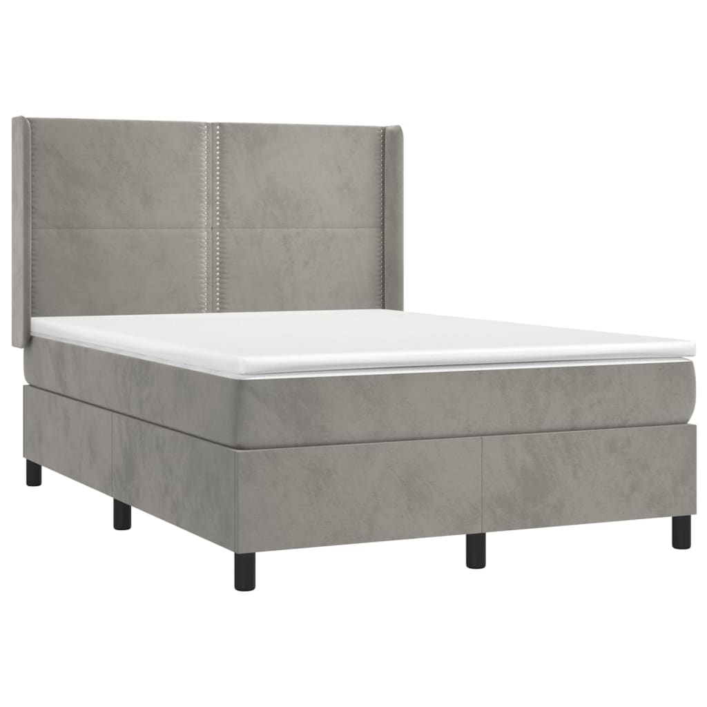 vidaXL Κρεβάτι Boxspring με Στρώμα Ανοιχτό Γκρι 140x190 εκ. Βελούδινο