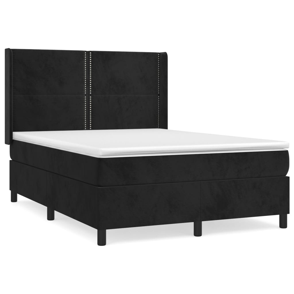 vidaXL Κρεβάτι Boxspring με Στρώμα Μαύρο 140x190 εκ. Βελούδινο