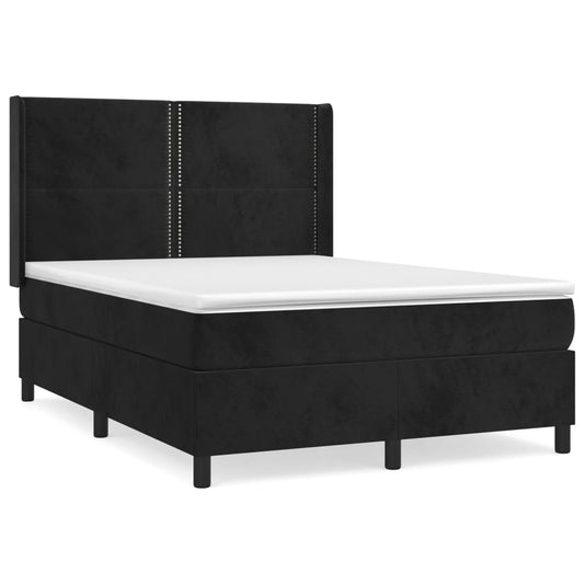 vidaXL Κρεβάτι Boxspring με Στρώμα Μαύρο 140x190 εκ. Βελούδινο