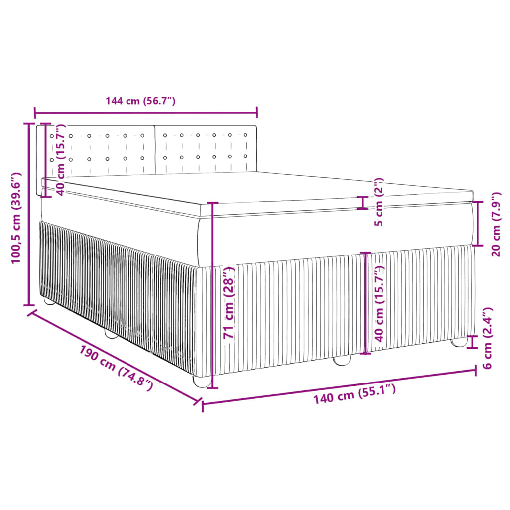 vidaXL Κρεβάτι Boxspring με Στρώμα Ανοιχτό Γκρι 140x200 εκ. Βελούδινο