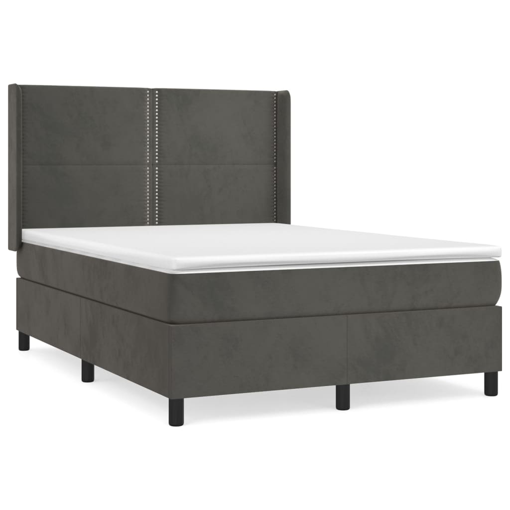vidaXL Κρεβάτι Boxspring με Στρώμα Σκούρο Γκρι 140x200 εκ. Βελούδινο