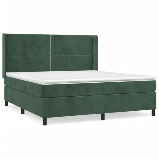 vidaXL Κρεβάτι Boxspring με Στρώμα Σκούρο Πράσινο 160x200εκ. Βελούδινο