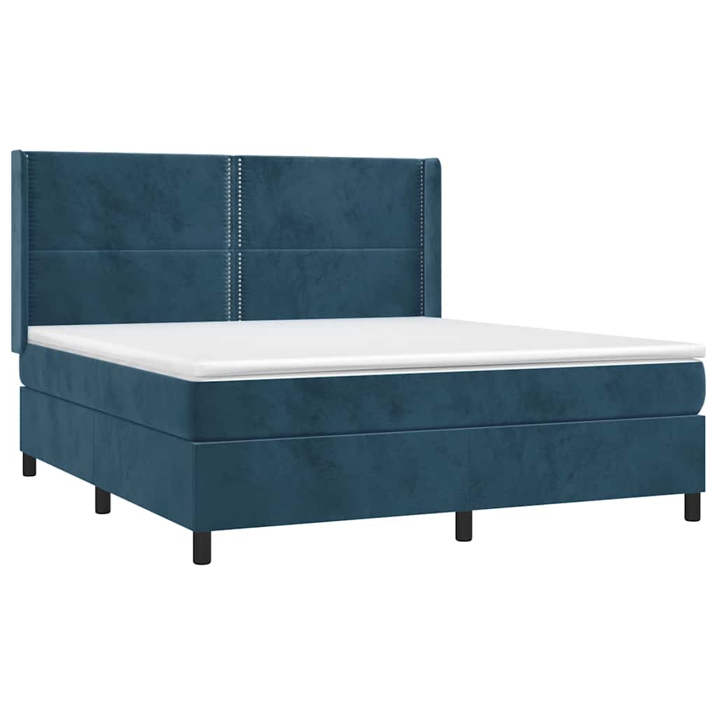 vidaXL Κρεβάτι Boxspring με Στρώμα Σκούρο Μπλε 160x200 εκ. Βελούδινο