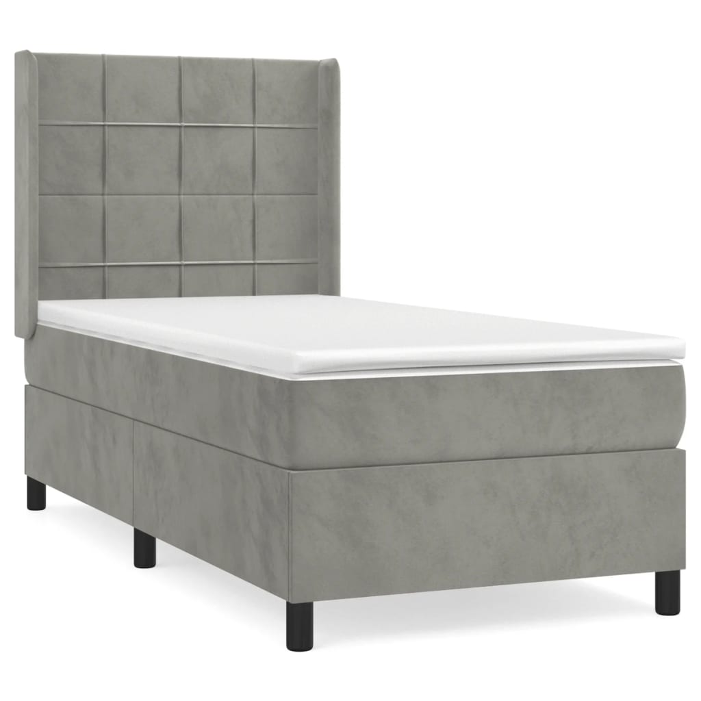 vidaXL Κρεβάτι Boxspring με Στρώμα Ανοιχτό Γκρι 80x200 εκ. Βελούδινο
