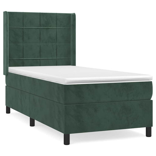 vidaXL Κρεβάτι Boxspring με Στρώμα Σκούρο Πράσινο 80x200 εκ. Βελούδινο