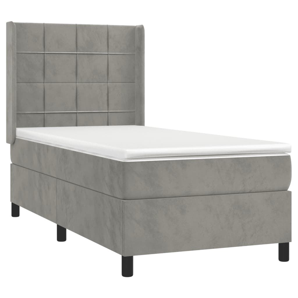 vidaXL Κρεβάτι Boxspring με Στρώμα Ανοιχτό Γκρι 90x190 εκ. Βελούδινο