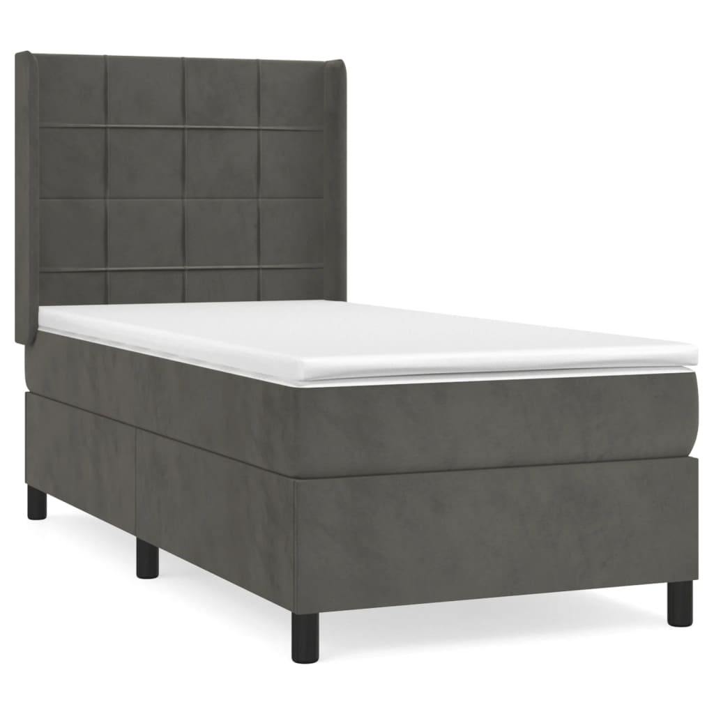 vidaXL Κρεβάτι Boxspring με Στρώμα Σκούρο Γκρι 90x190 εκ. Βελούδινο