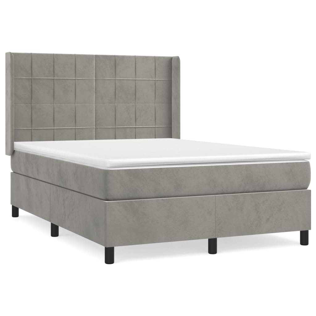 vidaXL Κρεβάτι Boxspring με Στρώμα Ανοιχτό Γκρι 140x190 εκ. Βελούδινο