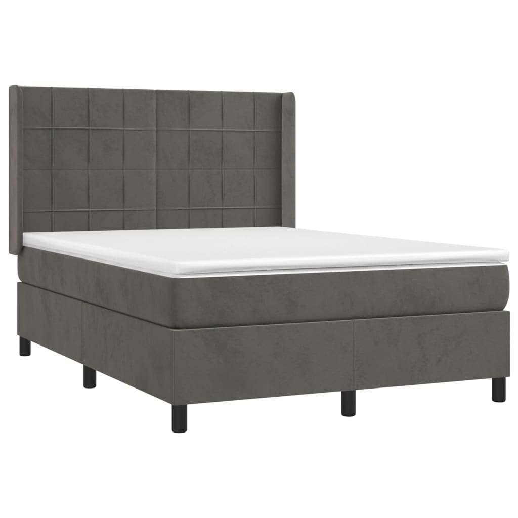 vidaXL Κρεβάτι Boxspring με Στρώμα Σκούρο Γκρι 140x190 εκ. Βελούδινο