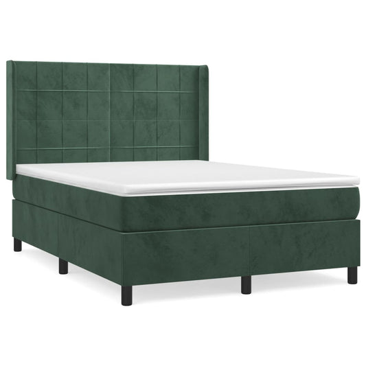 vidaXL Κρεβάτι Boxspring με Στρώμα Σκούρο Πράσινο 140x190εκ. Βελούδινο