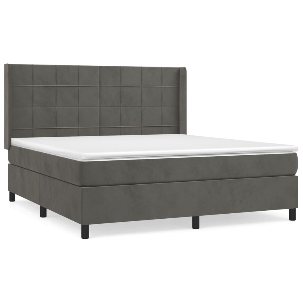 vidaXL Κρεβάτι Boxspring με Στρώμα Σκούρο Γκρι 160x200 εκ. Βελούδινο