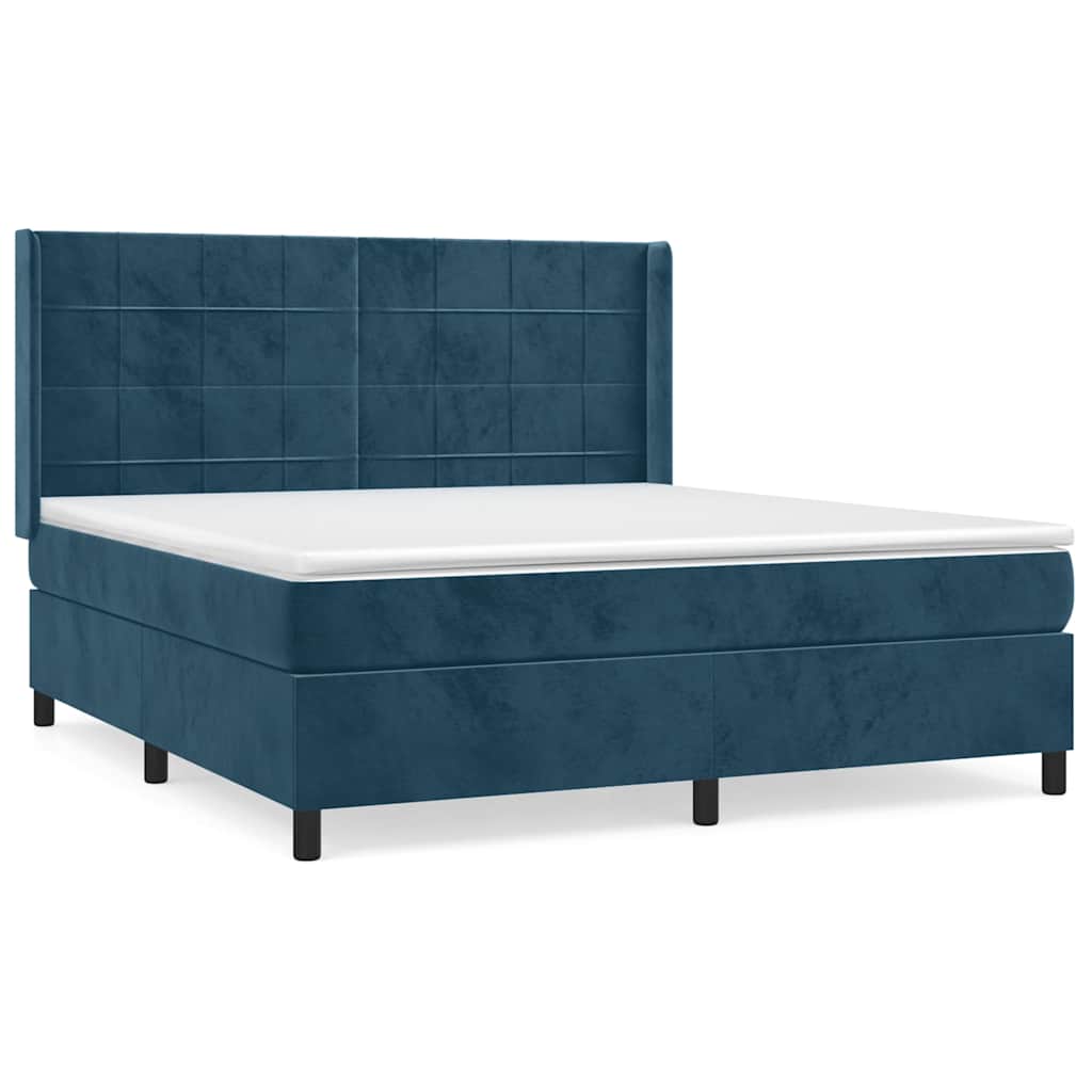 vidaXL Κρεβάτι Boxspring με Στρώμα Σκούρο Μπλε 160x200 εκ. Βελούδινο