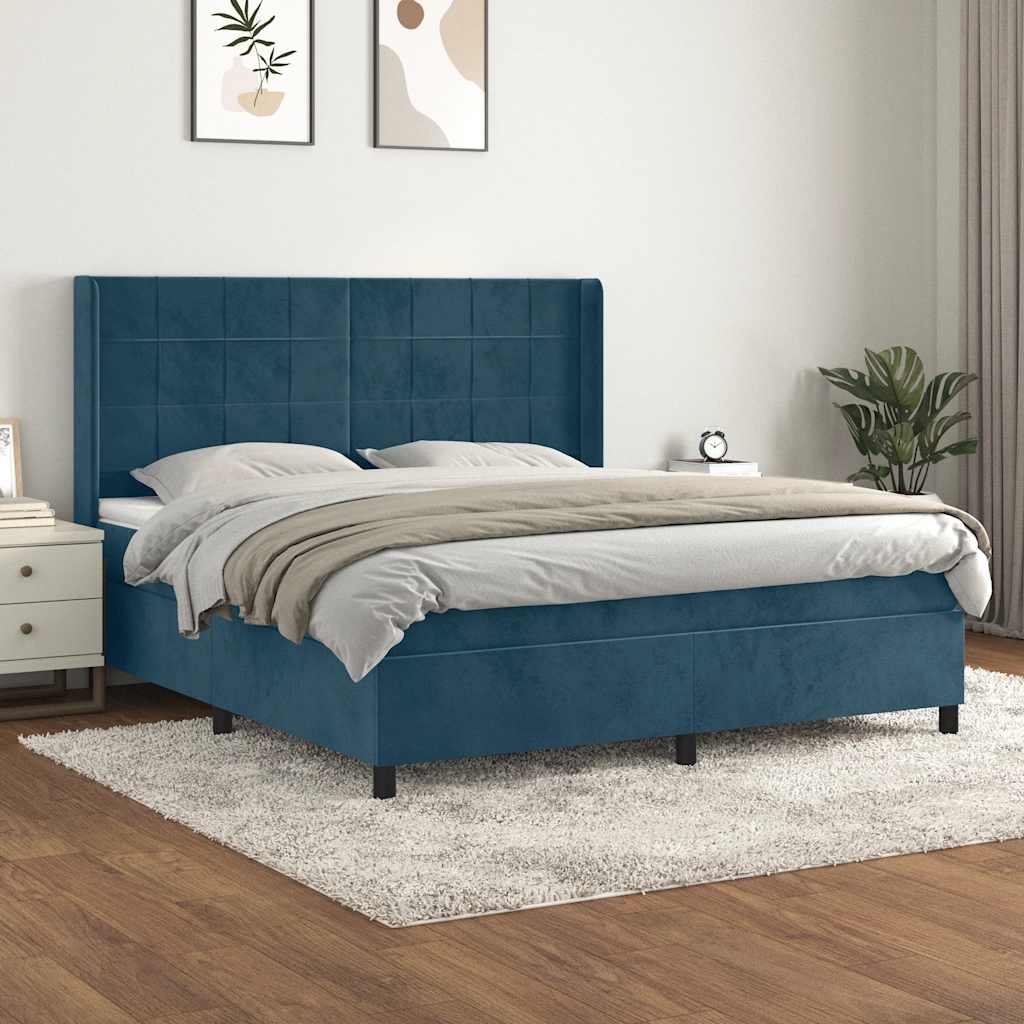 vidaXL Κρεβάτι Boxspring με Στρώμα Σκούρο Μπλε 180x200 εκ. Βελούδινο