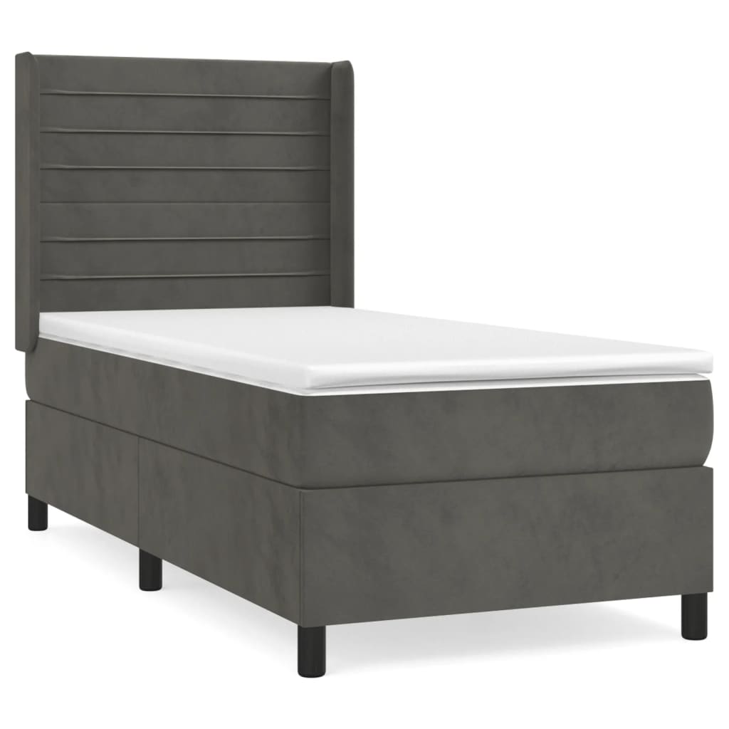 vidaXL Κρεβάτι Boxspring με Στρώμα Σκούρο Γκρι 90x190 εκ. Βελούδινο