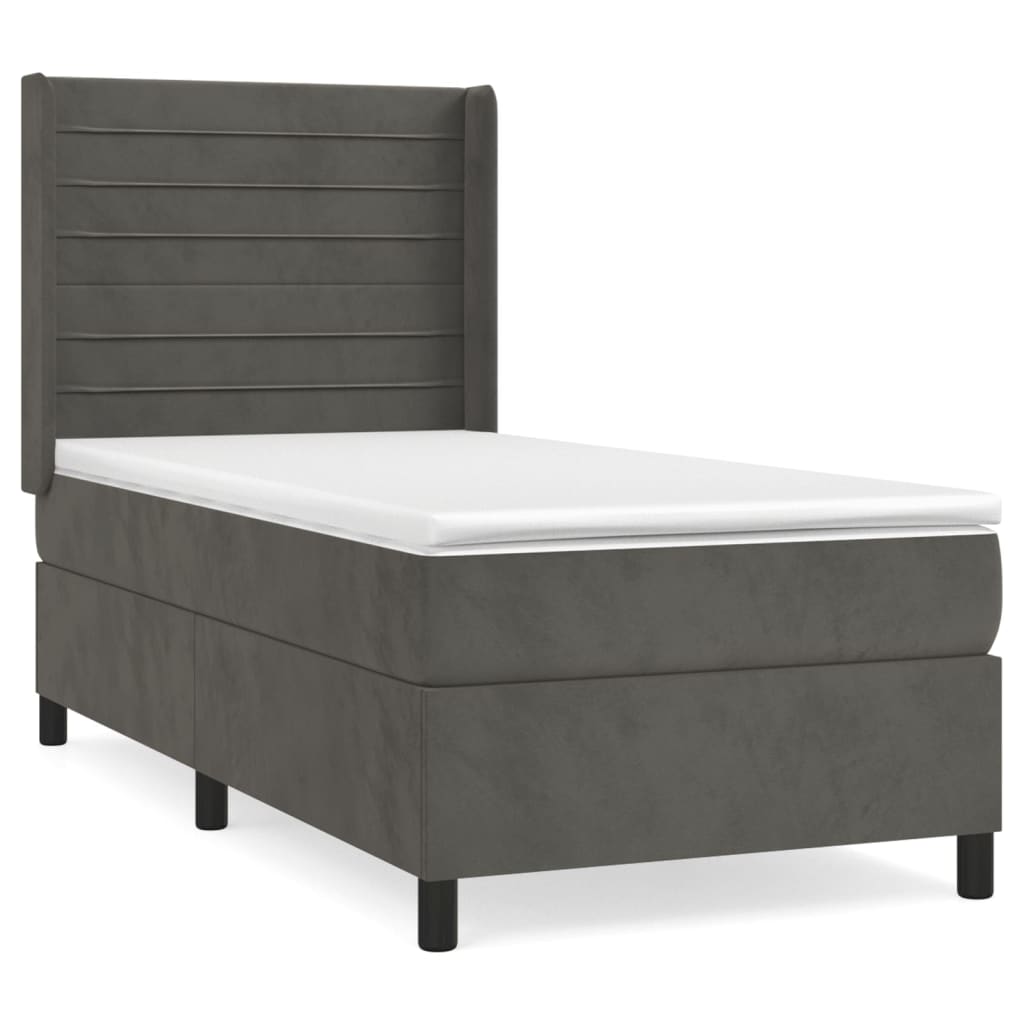 vidaXL Κρεβάτι Boxspring με Στρώμα Σκούρο Γκρι 100x200 εκ. Βελούδινο
