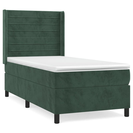 vidaXL Κρεβάτι Boxspring με Στρώμα Σκούρο Πράσινο 100x200εκ. Βελούδινο