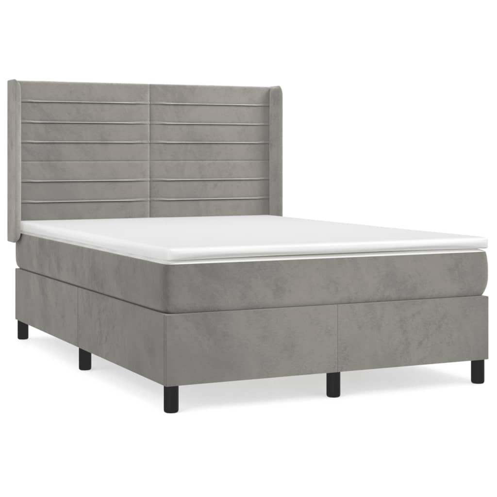 vidaXL Κρεβάτι Boxspring με Στρώμα Ανοιχτό Γκρι 140x200 εκ. Βελούδινο