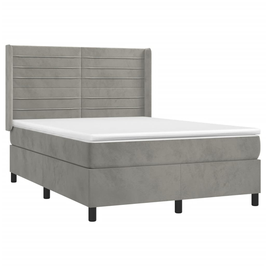 vidaXL Κρεβάτι Boxspring με Στρώμα Ανοιχτό Γκρι 140x200 εκ. Βελούδινο
