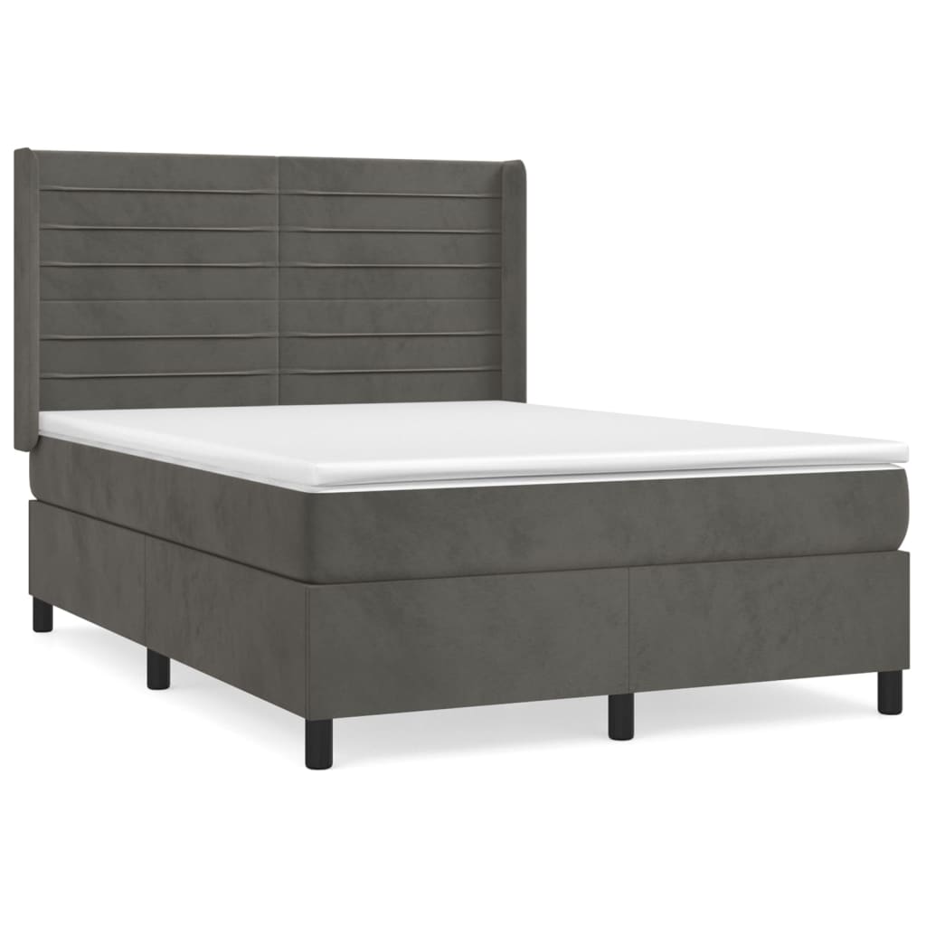vidaXL Κρεβάτι Boxspring με Στρώμα Σκούρο Γκρι 140x200 εκ. Βελούδινο