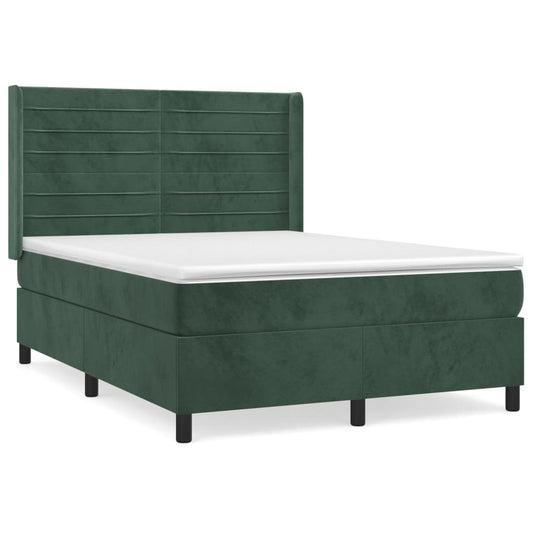vidaXL Κρεβάτι Boxspring με Στρώμα Σκούρο Πράσινο 140x200εκ. Βελούδινο