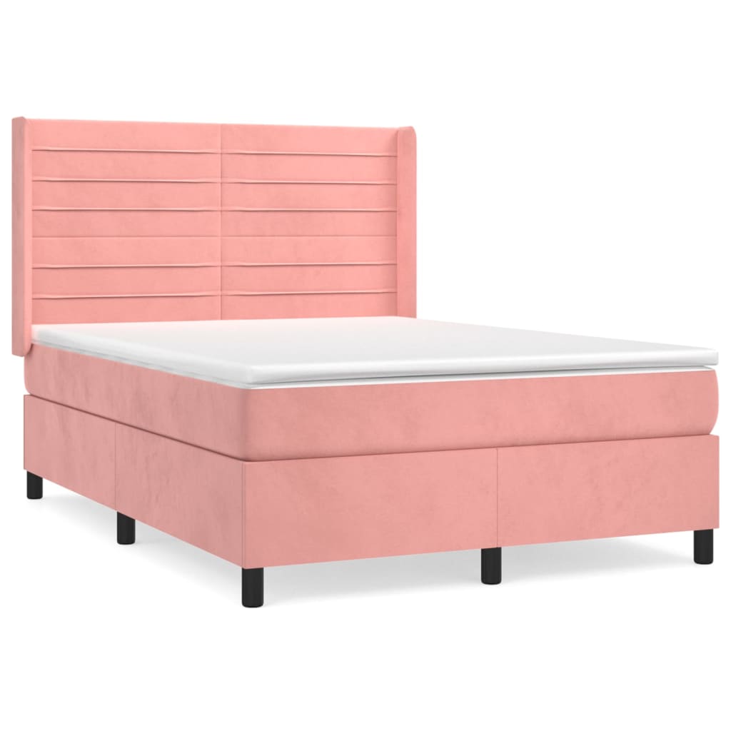 vidaXL Κρεβάτι Boxspring με Στρώμα Ροζ 140x200 εκ. Βελούδινο