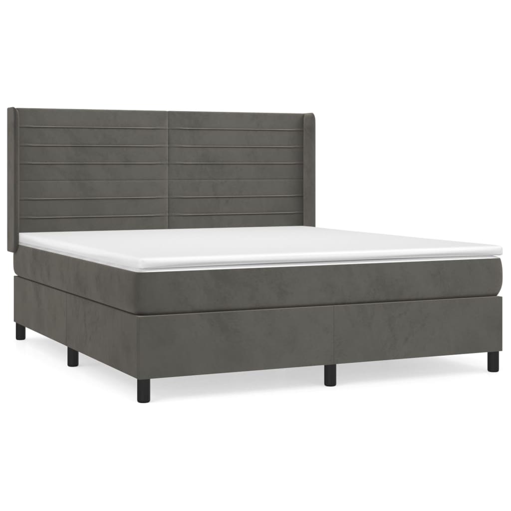 vidaXL Κρεβάτι Boxspring με Στρώμα Σκούρο Γκρι 160x200 εκ. Βελούδινο