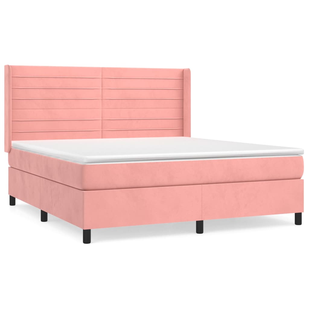 vidaXL Κρεβάτι Boxspring με Στρώμα Ροζ 180x200 εκ. Βελούδινο