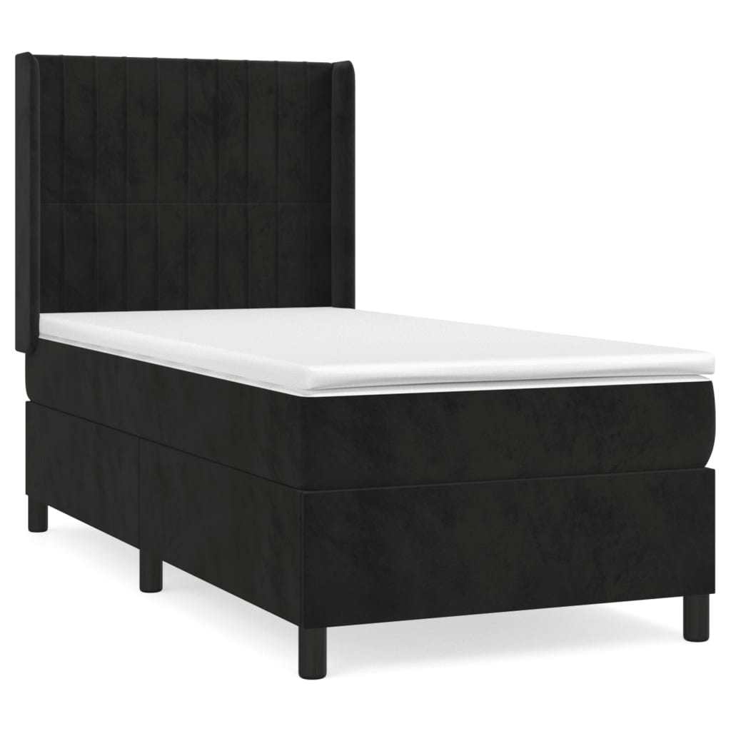 vidaXL Κρεβάτι Boxspring με Στρώμα Μαύρο 90x190 εκ. Βελούδινο