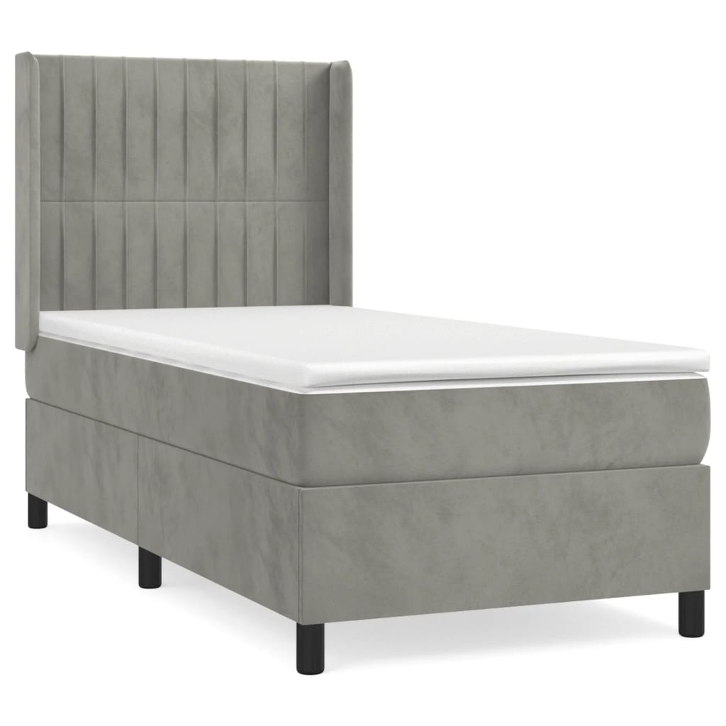 vidaXL Κρεβάτι Boxspring με Στρώμα Ανοιχτό Γκρι 90x200 εκ. Βελούδινο