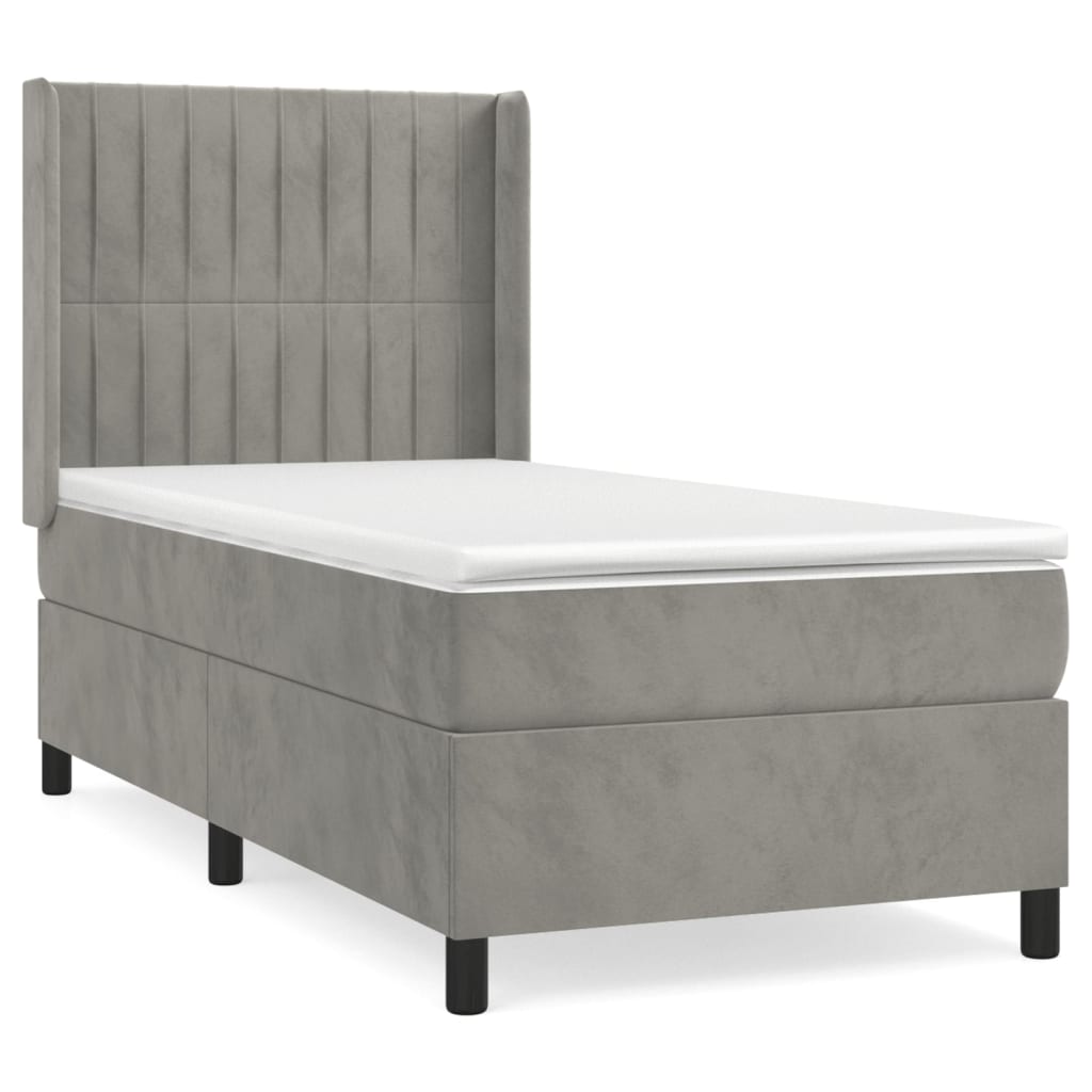 vidaXL Κρεβάτι Boxspring με Στρώμα Ανοιχτό Γκρι 100x200 εκ. Βελούδινο