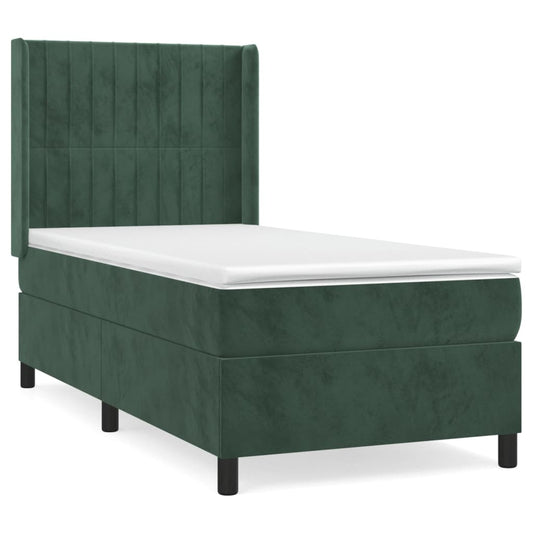 vidaXL Κρεβάτι Boxspring με Στρώμα Σκούρο Πράσινο 100x200εκ. Βελούδινο